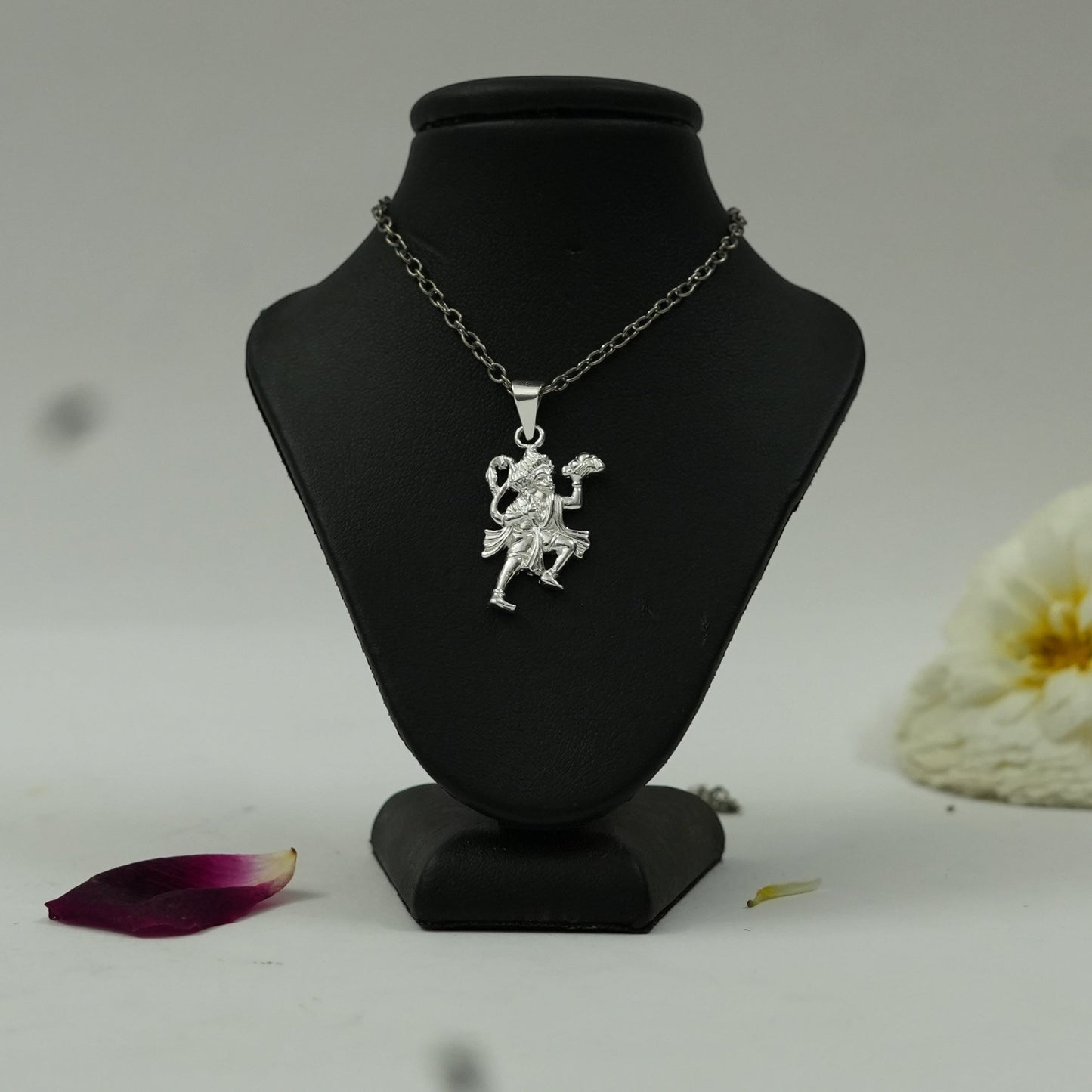 Divine Hanuman Carrying Sanjeevani Parvat Spiritual Brass Pendant with Silver Finish