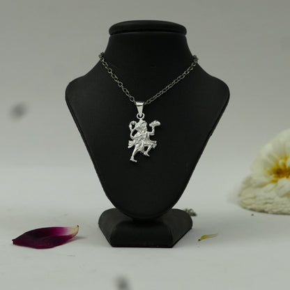 Divine Hanuman Carrying Sanjeevani Parvat Spiritual Brass Pendant with Silver Finish