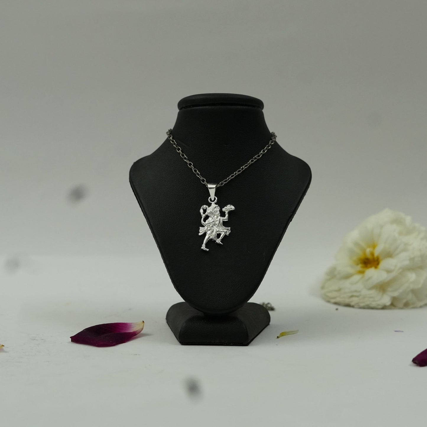 Divine Hanuman Carrying Sanjeevani Parvat Spiritual Brass Pendant with Silver Finish