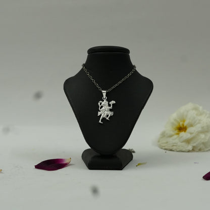 Divine Hanuman Carrying Sanjeevani Parvat Spiritual Brass Pendant with Silver Finish