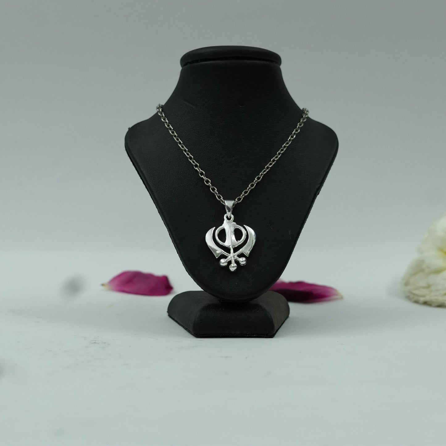 Khanda Sahib Brass Pendant in Silver Finish