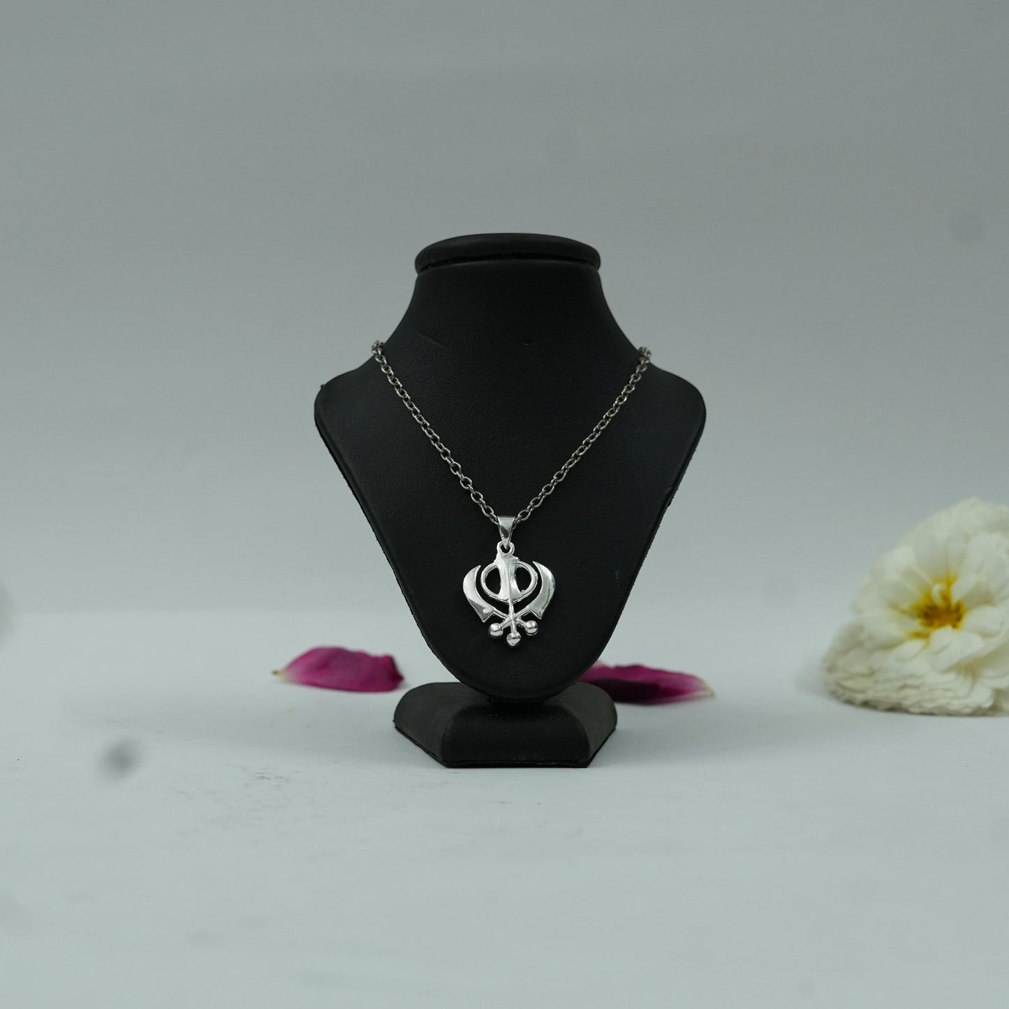 Khanda Sahib Brass Pendant in Silver Finish