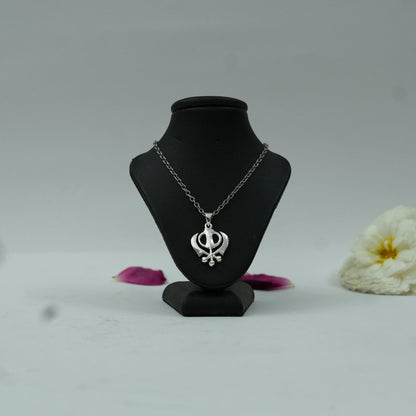 Khanda Sahib Brass Pendant in Silver Finish
