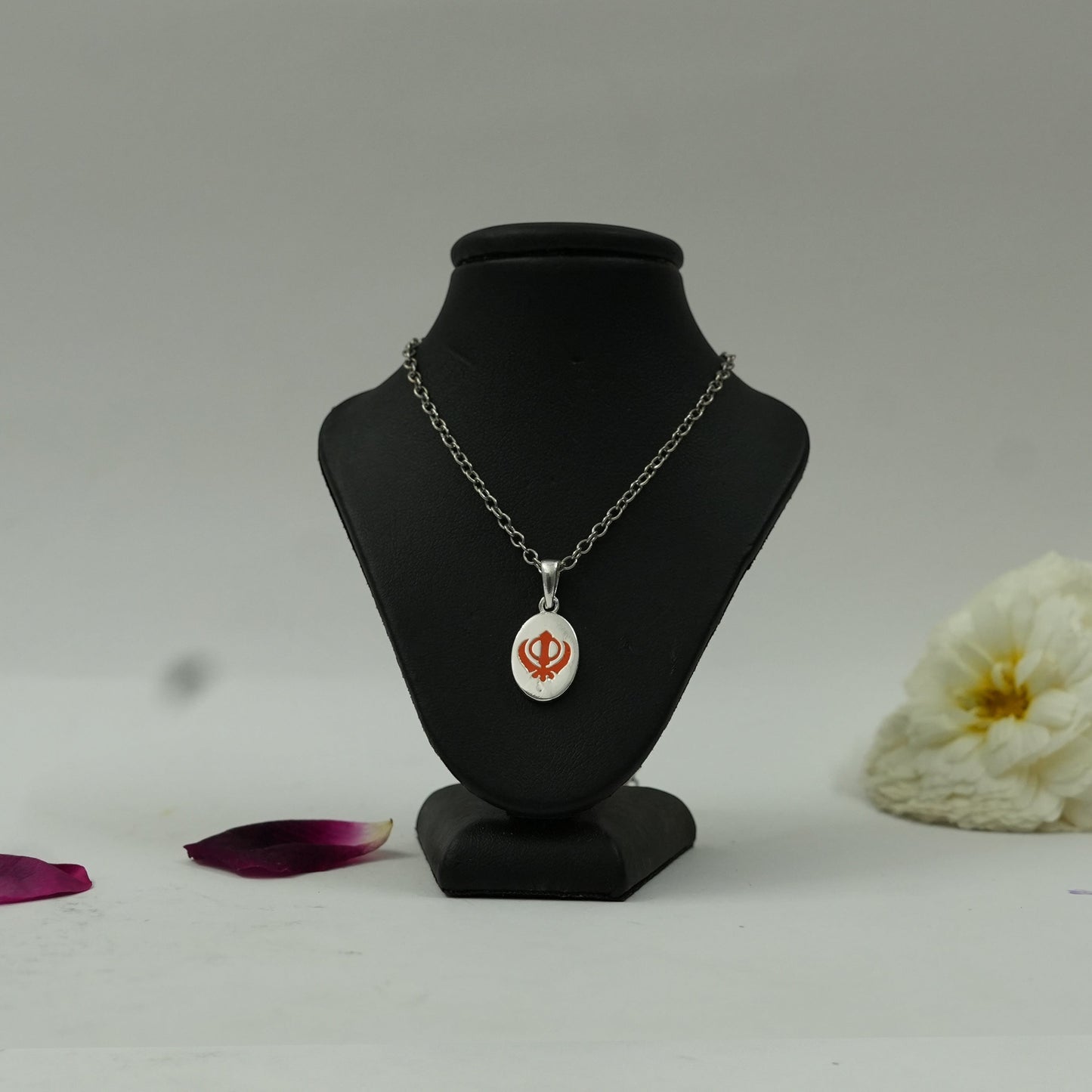 Sacred Khanda Symbol Spiritual Brass Pendant with Silver Finish