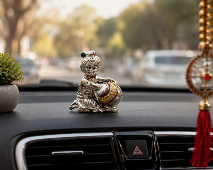 Laddu Gopal Makhan Chor Idol | Premium Brass Krishna Murti with Silver Finish