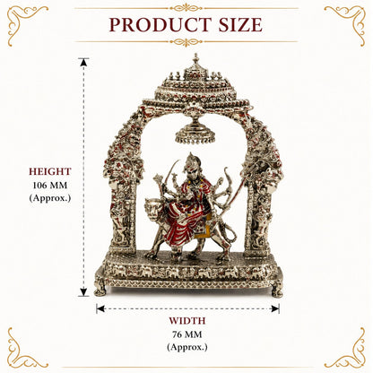Maa Durga Darbar Idol | Premium Brass Idol with Silver Finish | Decorative Temple Frame Murti