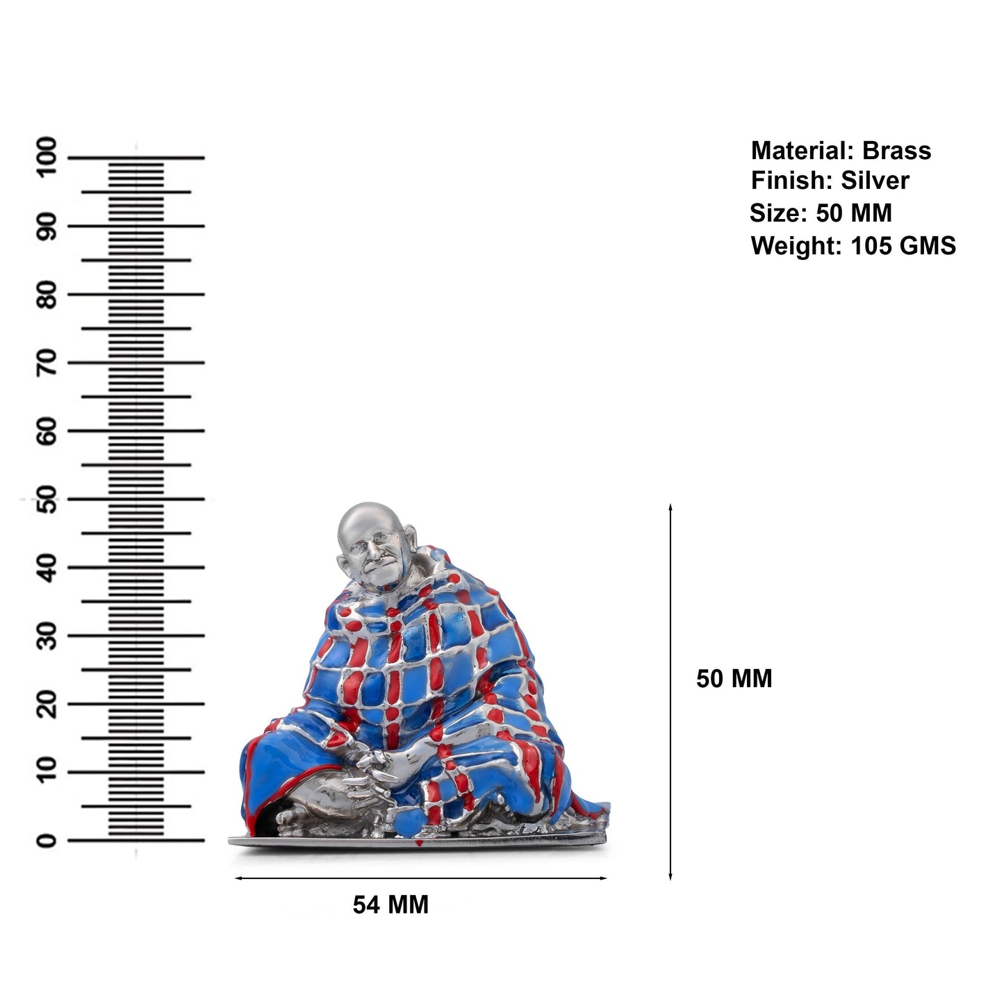 Neem Karoli Baba With Blanket in Silver Finish Hand-Painted Brass Idol | Guru Ji Murti