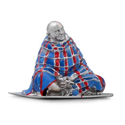 Neem Karoli Baba With Blanket in Silver Finish Hand-Painted Brass Idol | Guru Ji Murti