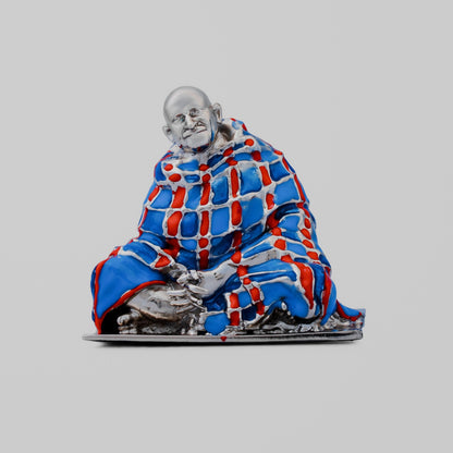 Neem Karoli Baba With Blanket in Silver Finish Hand-Painted Brass Idol | Guru Ji Murti