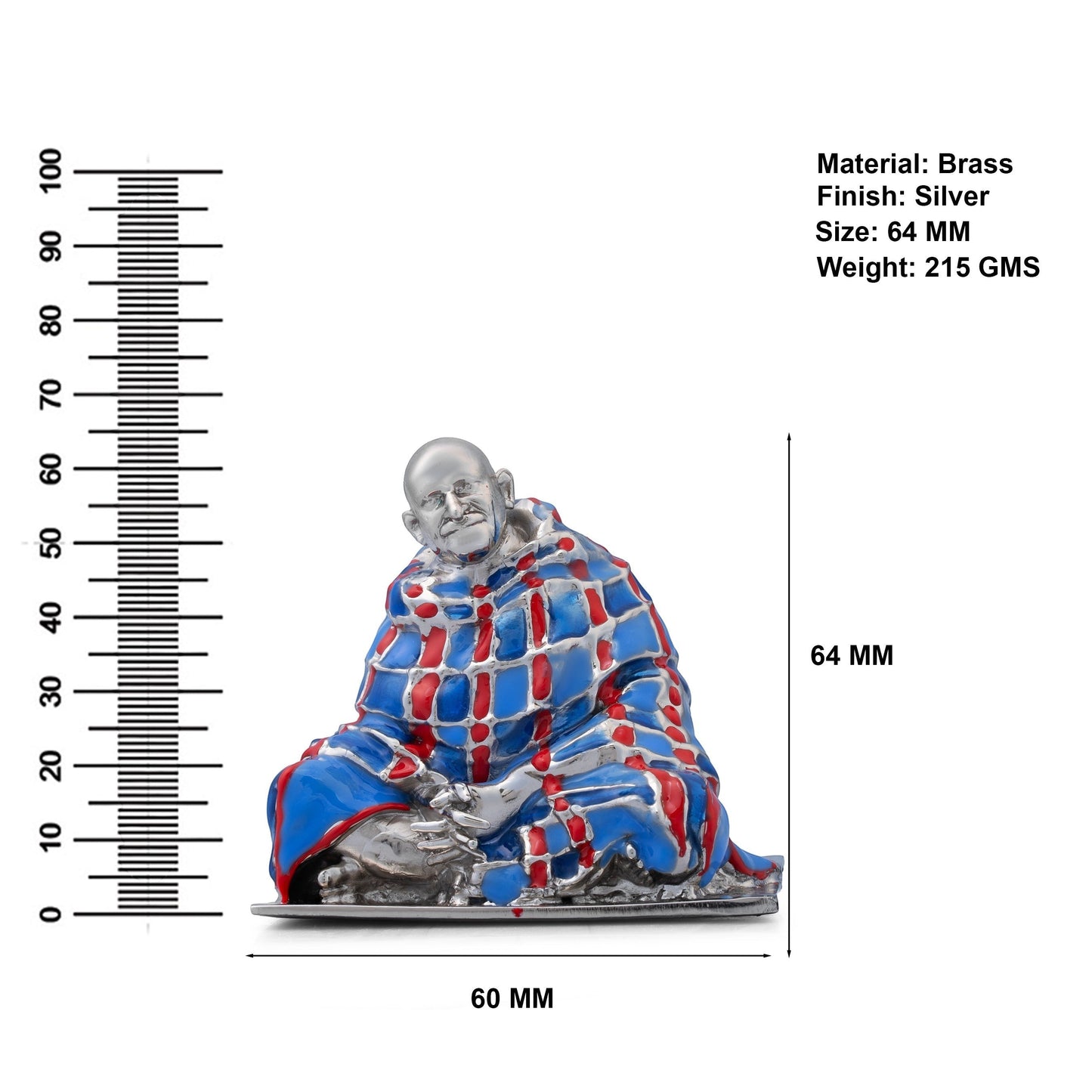 Neem Karoli Baba With Blanket in Silver Finish Hand-Painted Brass Idol | Guru Ji Murti