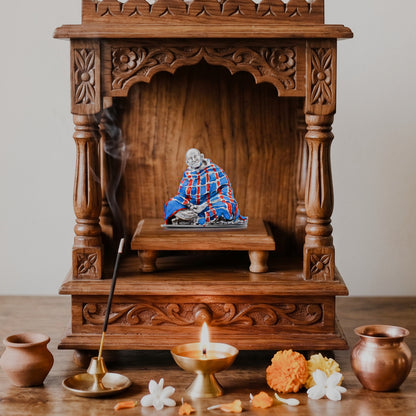 Neem Karoli Baba With Blanket in Silver Finish Hand-Painted Brass Idol | Guru Ji Murti
