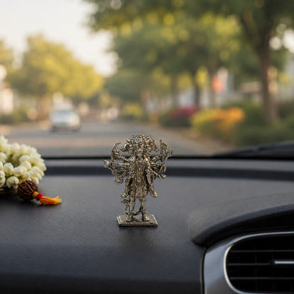 Standing Small Size Panchmukhi Hanuman Idol | Premium Brass Murti with Silver Finish | Five-Faced Hanuman Statue for Home Temple