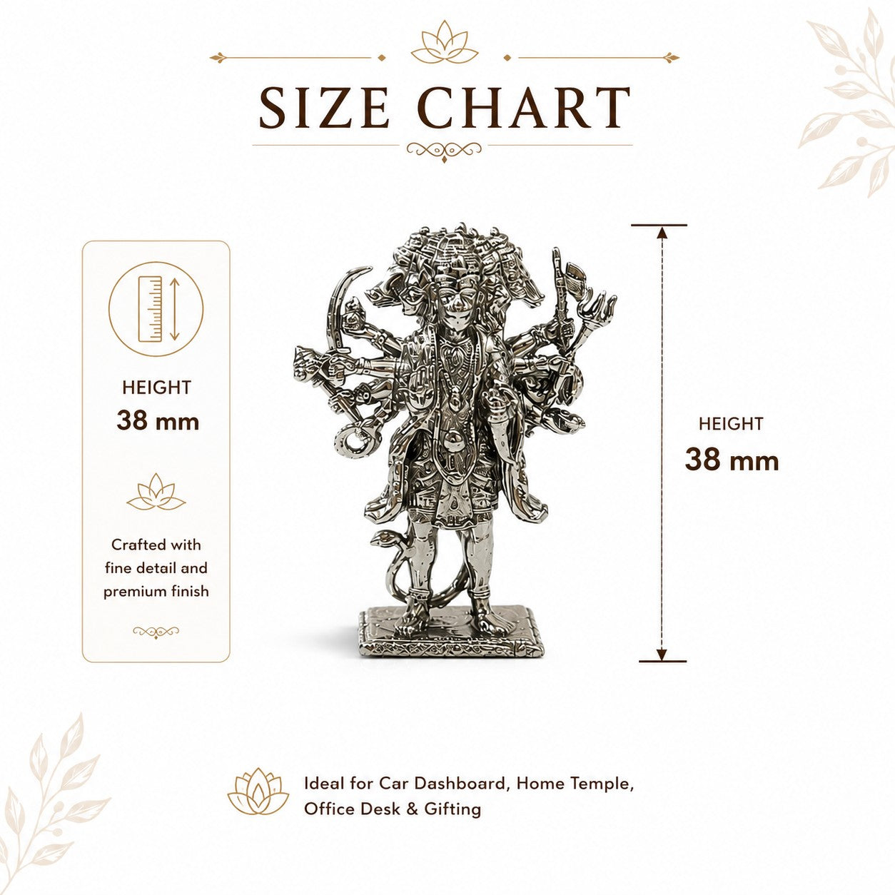 Standing Small Size Panchmukhi Hanuman Idol | Premium Brass Murti with Silver Finish | Five-Faced Hanuman Statue for Home Temple
