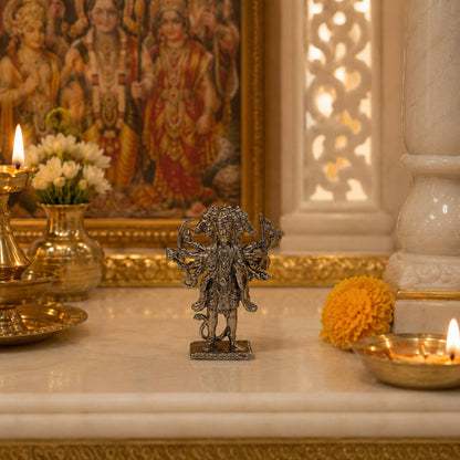 Standing Small Size Panchmukhi Hanuman Idol | Premium Brass Murti with Silver Finish | Five-Faced Hanuman Statue for Home Temple