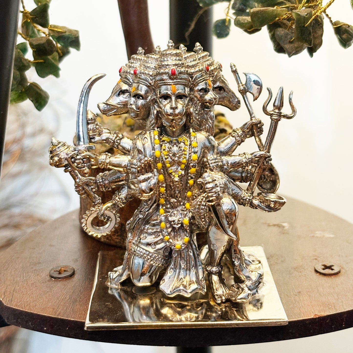 Panchmukhi Hanuman Idol in Brass with Silver Finish – Multi-Face Hanuman Ji Murti for Home & Office