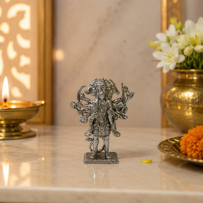 Standing Small Size Panchmukhi Hanuman Idol | Premium Brass Murti with Silver Finish | Five-Faced Hanuman Statue for Home Temple