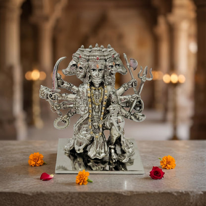 Panchmukhi Hanuman Idol in Brass with Silver Finish – Multi-Face Hanuman Ji Murti for Home & Office