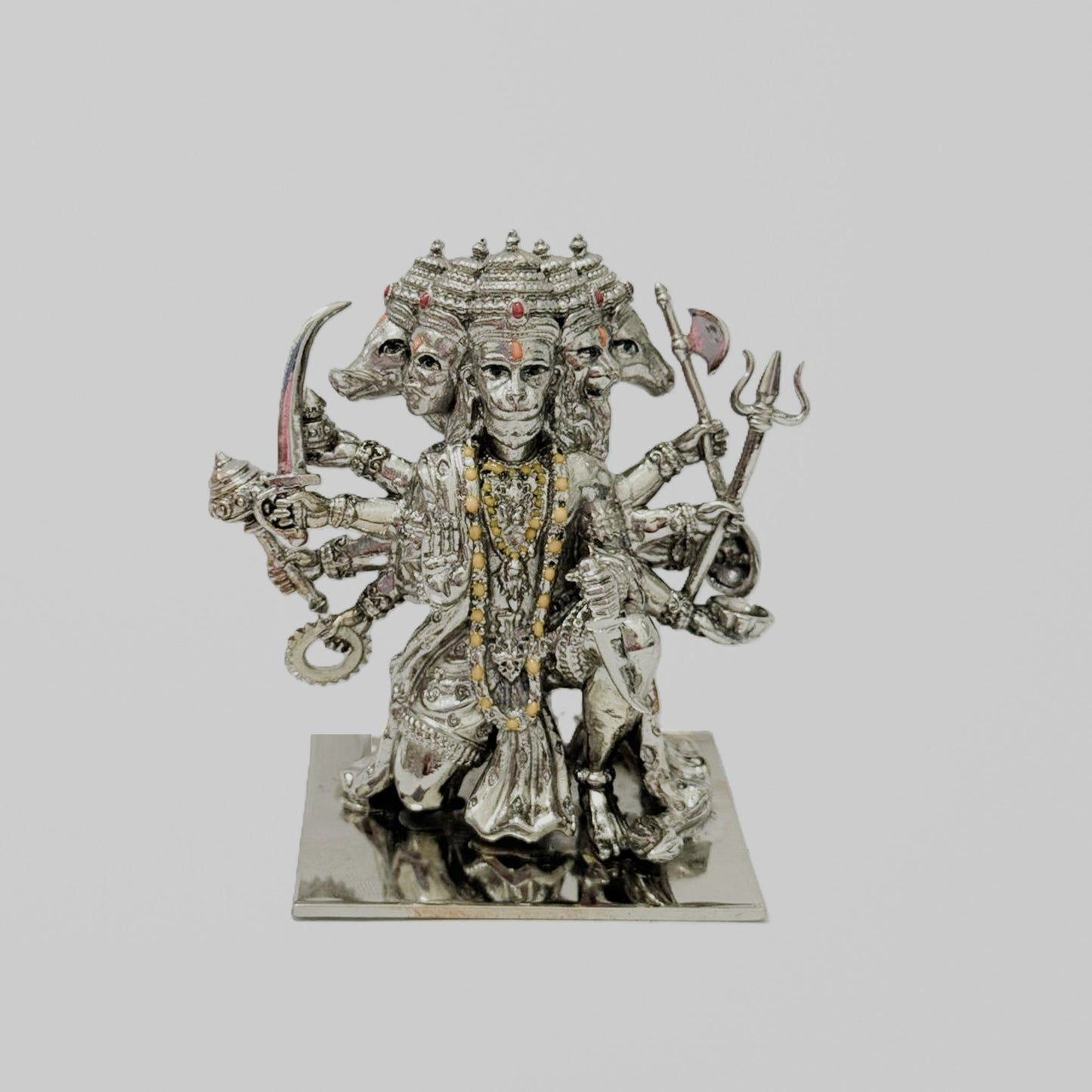 Panchmukhi Hanuman Idol in Brass with Silver Finish – Multi-Face Hanuman Ji Murti for Home & Office