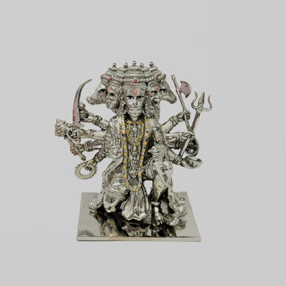 Panchmukhi Hanuman Idol in Brass with Silver Finish – Multi-Face Hanuman Ji Murti for Home & Office
