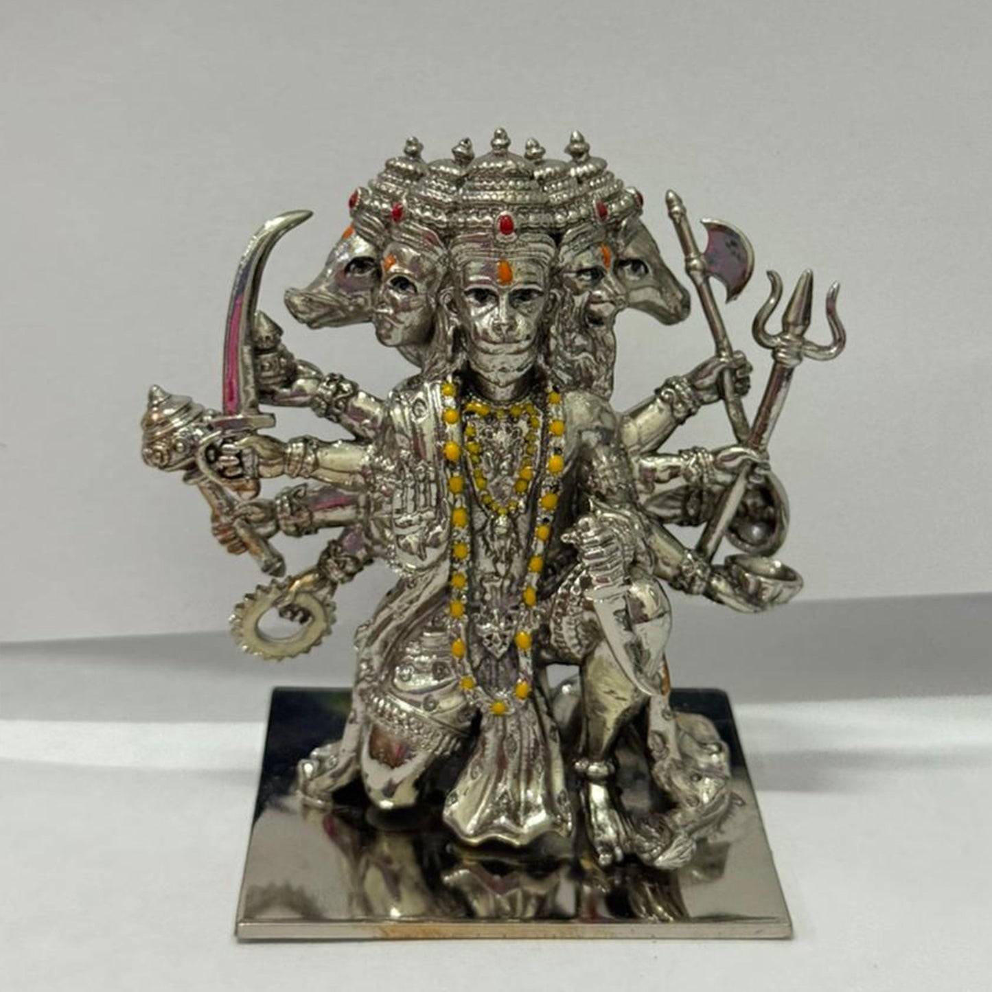 Panchmukhi Hanuman Idol in Brass with Silver Finish – Multi-Face Hanuman Ji Murti for Home & Office