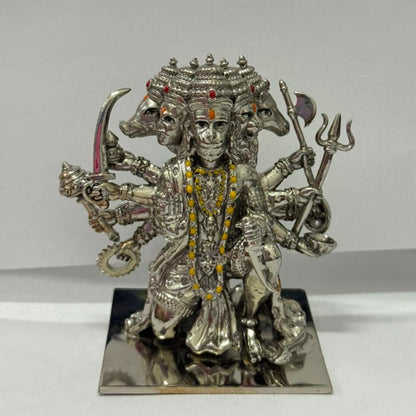 Panchmukhi Hanuman Idol in Brass with Silver Finish – Multi-Face Hanuman Ji Murti for Home & Office