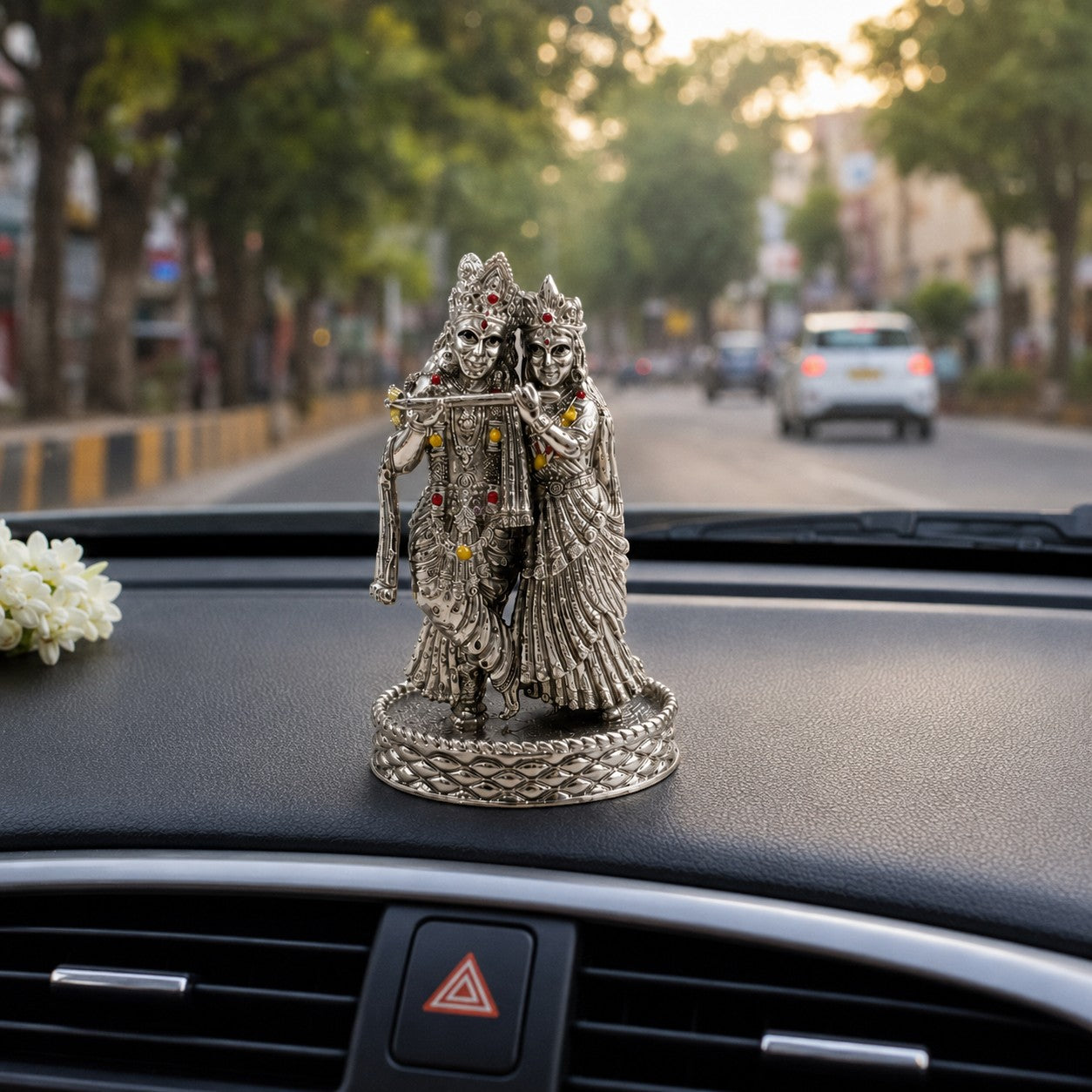 Radha Krishna Idol | Premium Brass Idol with Silver Finish | Divine Love & Harmony Murti
