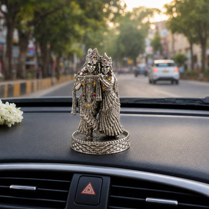 Radha Krishna Idol | Premium Brass Idol with Silver Finish | Divine Love & Harmony Murti