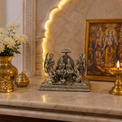 Ram Darbar Idol | Premium Brass Murti with Silver Finish | Lord Ram, Sita, Lakshman & Hanuman Statue