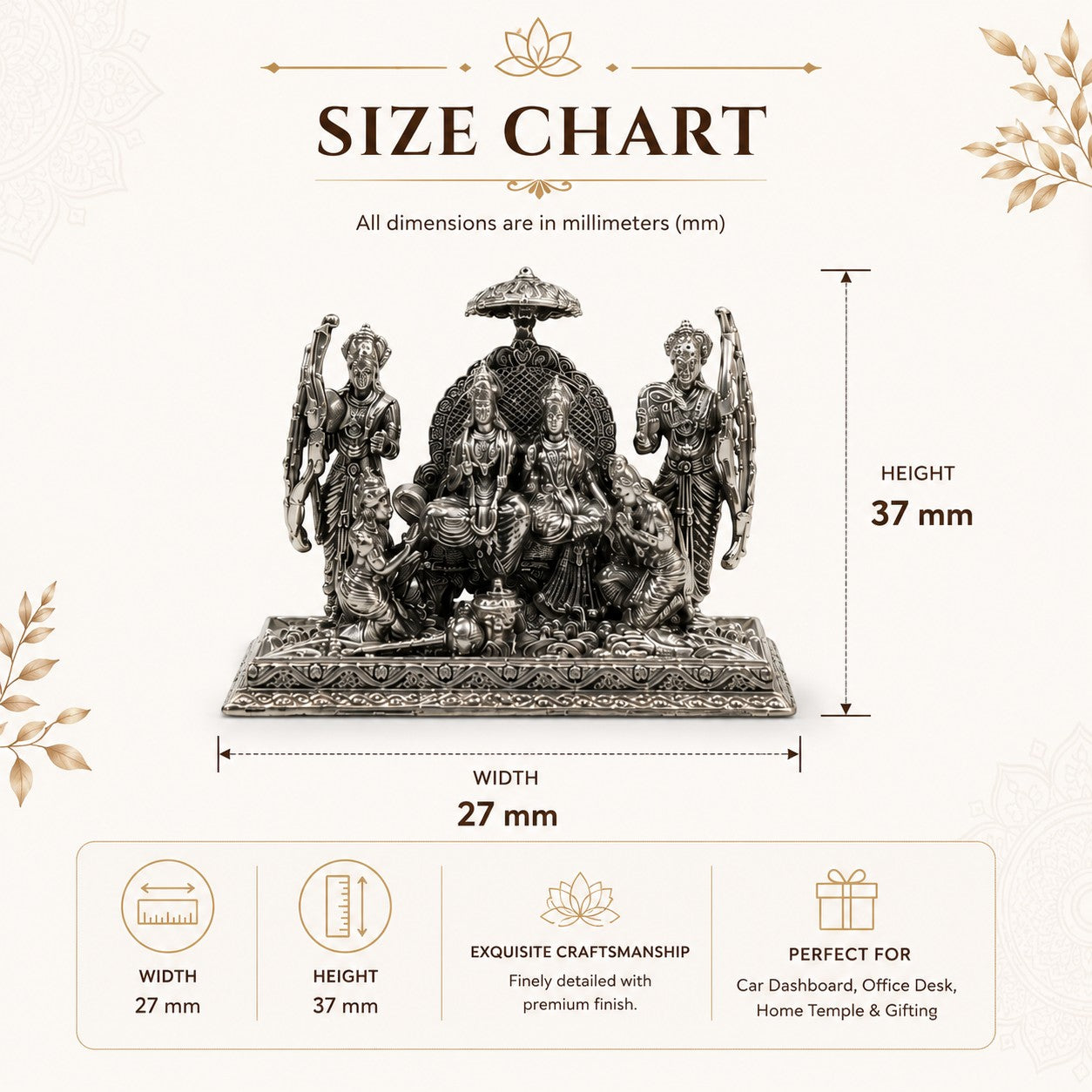 Ram Darbar Idol | Premium Brass Murti with Silver Finish | Lord Ram, Sita, Lakshman & Hanuman Statue