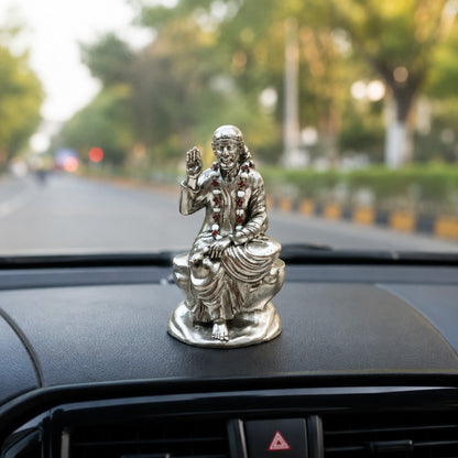Shirdi Sai Baba Idol | Premium Brass Murti with Silver Finish | Sai Baba Statue for Home Temple