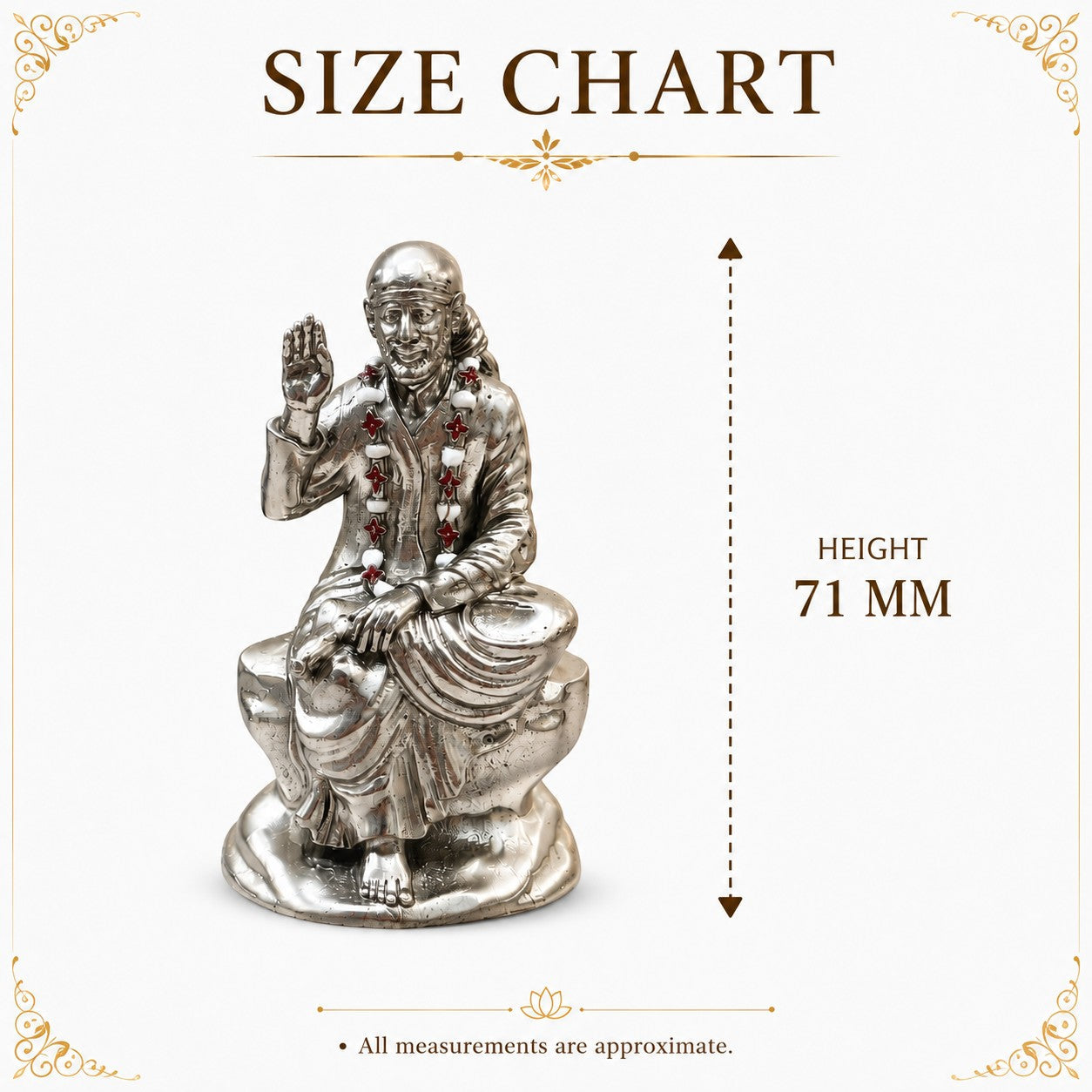 Shirdi Sai Baba Idol | Premium Brass Murti with Silver Finish | Sai Baba Statue for Home Temple