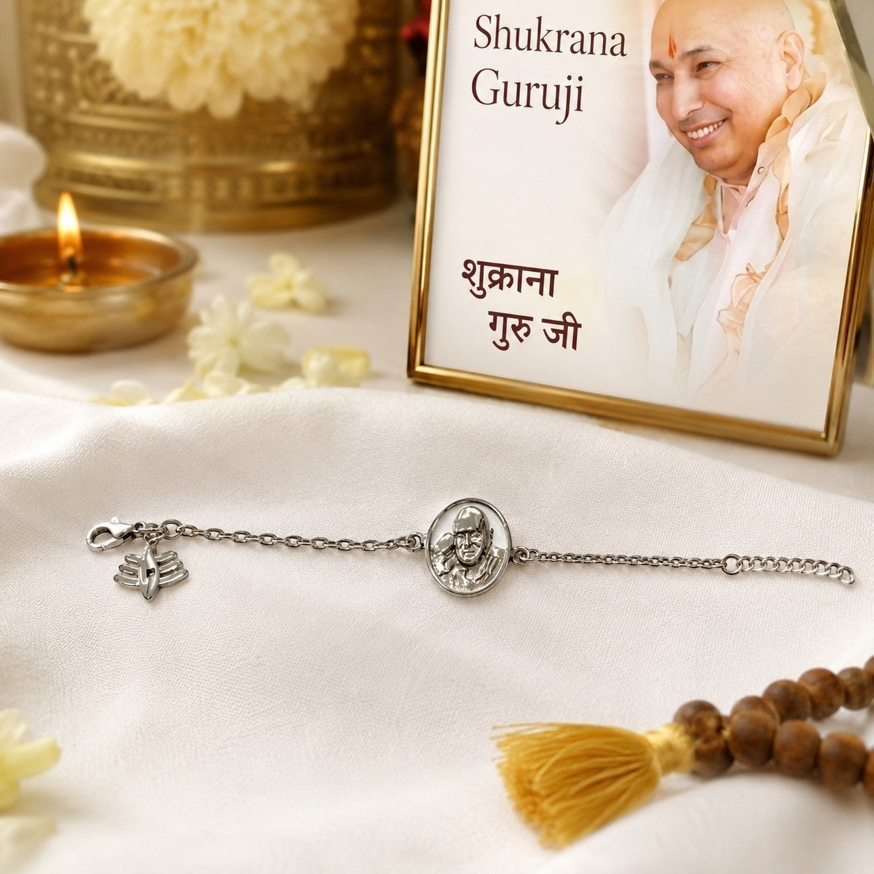 Shukrana Guru Ji Bracelet | Bade Mandir Guru Ji Brass Bracelet with Silver Finish