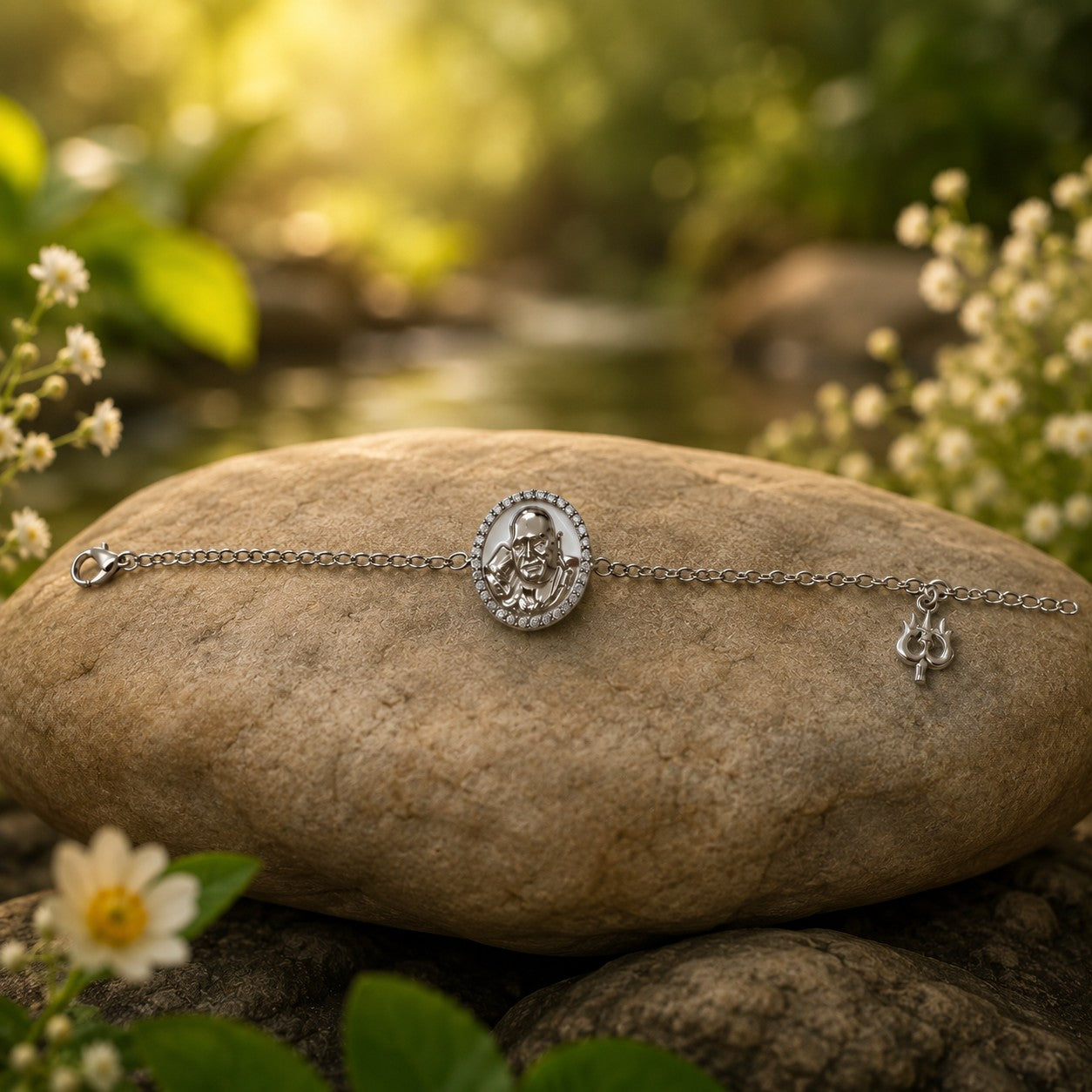 Shukrana Guru Ji Bracelet | Bade Mandir Guru Ji Brass Bracelet with Silver Finish