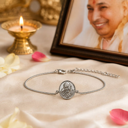 Shukrana Guru Ji Bracelet | Bade Mandir Guru Ji Brass Bracelet with Silver Finish