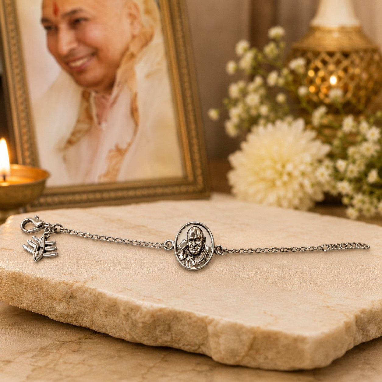 Shukrana Guru Ji Bracelet | Bade Mandir Guru Ji Brass Bracelet with Silver Finish