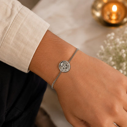 Shukrana Guru Ji Bracelet | Bade Mandir Guru Ji Brass Bracelet with Silver Finish