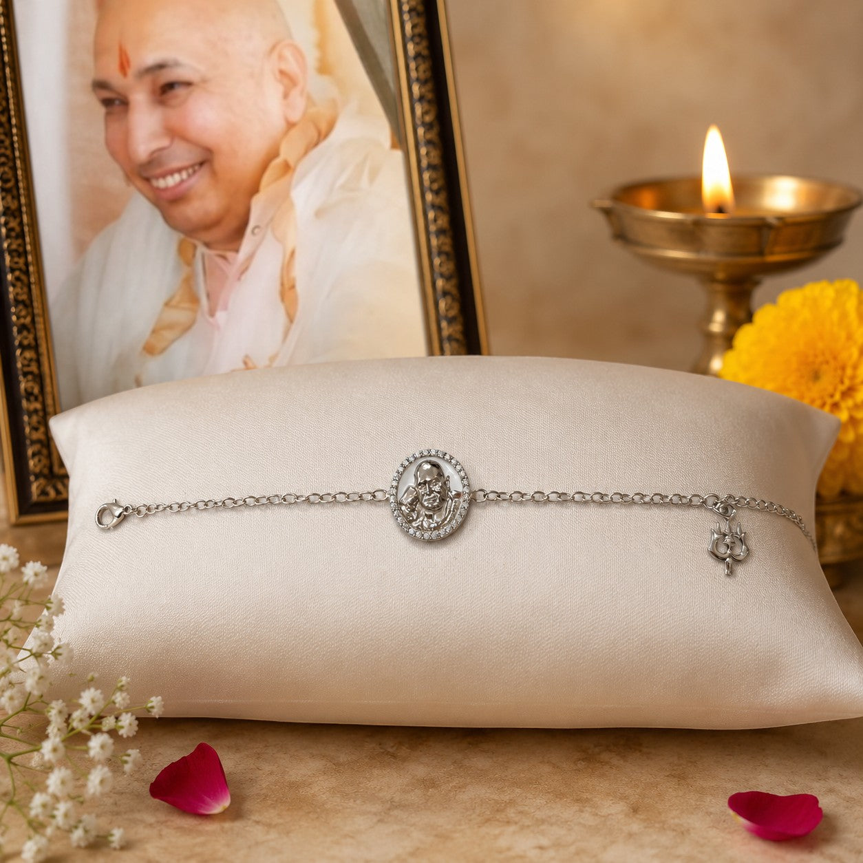 Shukrana Guru Ji Bracelet | Bade Mandir Guru Ji Brass Bracelet with Silver Finish