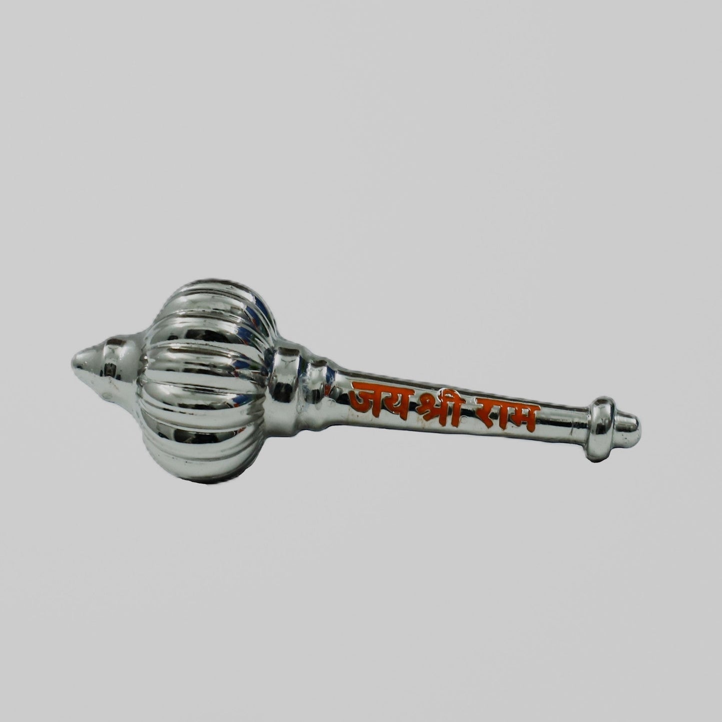 Silver Finish Brass Hanuman Gada | “Jai Shri Ram” Engraved Bajrangbali Gada for Puja & Car Dashboard