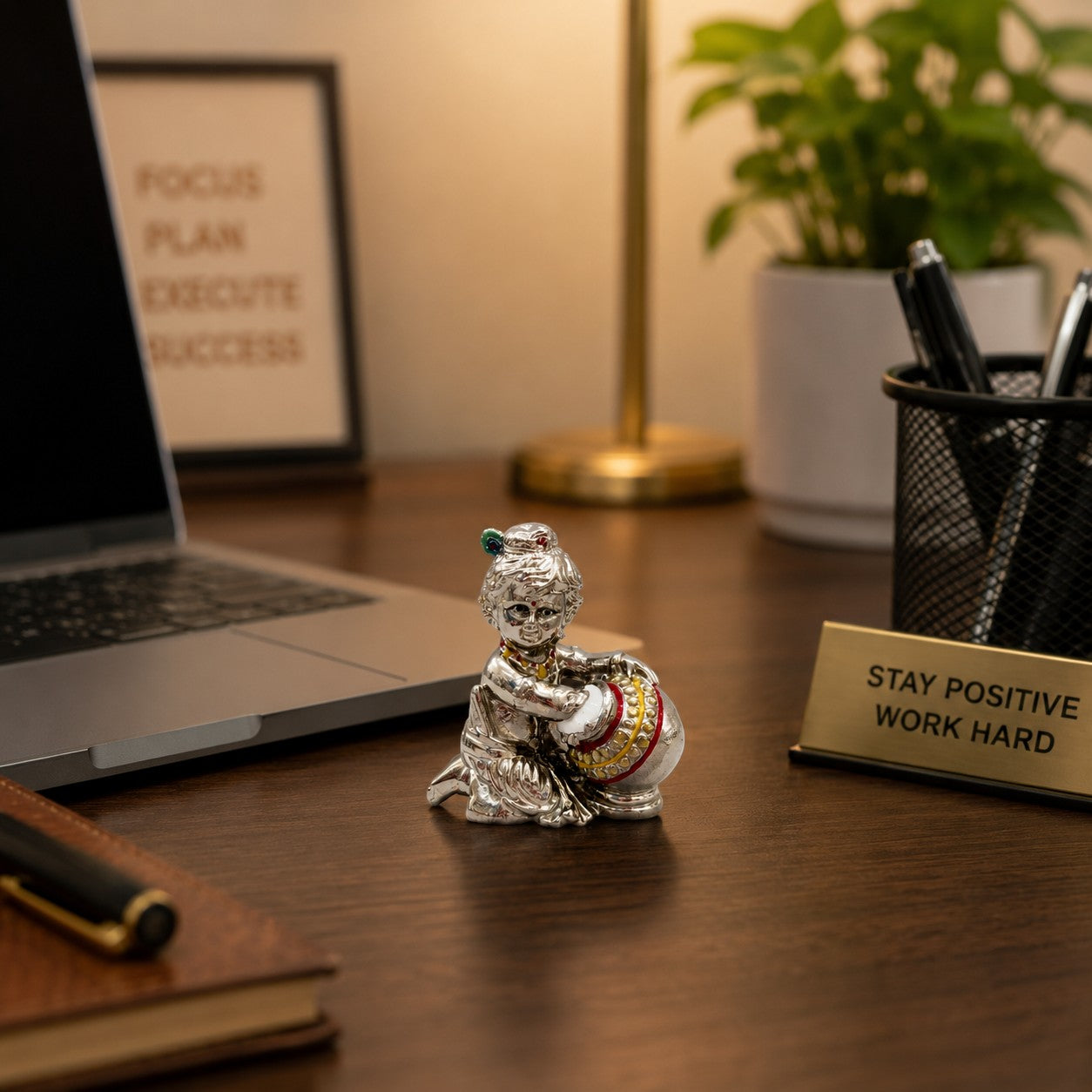Laddu Gopal Makhan Chor Idol | Premium Brass Krishna Murti with Silver Finish