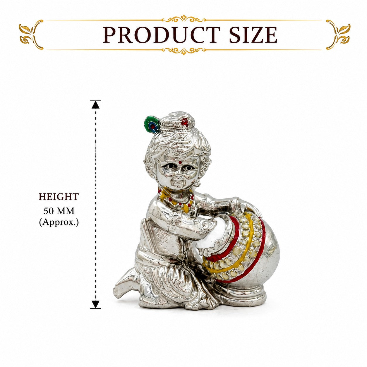 Laddu Gopal Makhan Chor Idol | Premium Brass Krishna Murti with Silver Finish