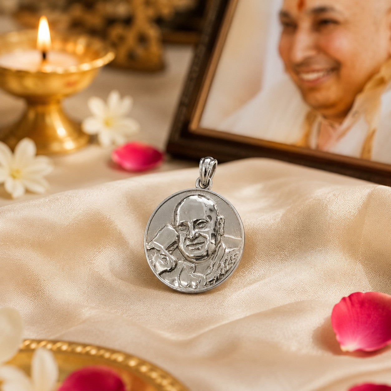 Shukrana Guru Ji Pendant | Bade Mandir Guru Ji Brass Pendant with Silver Finish