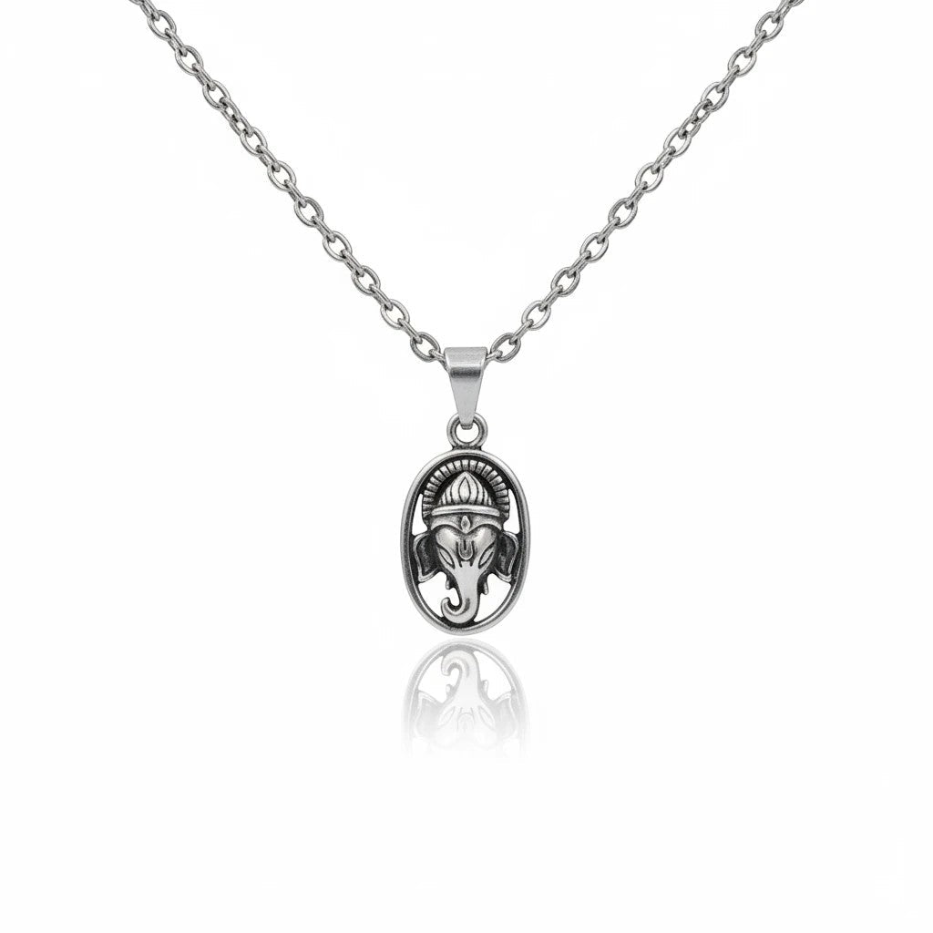 Silver Plated Brass Lord Ganesesha Face Pendant | Ganpati Mukha Locket for Protection & Success | Pendant Only