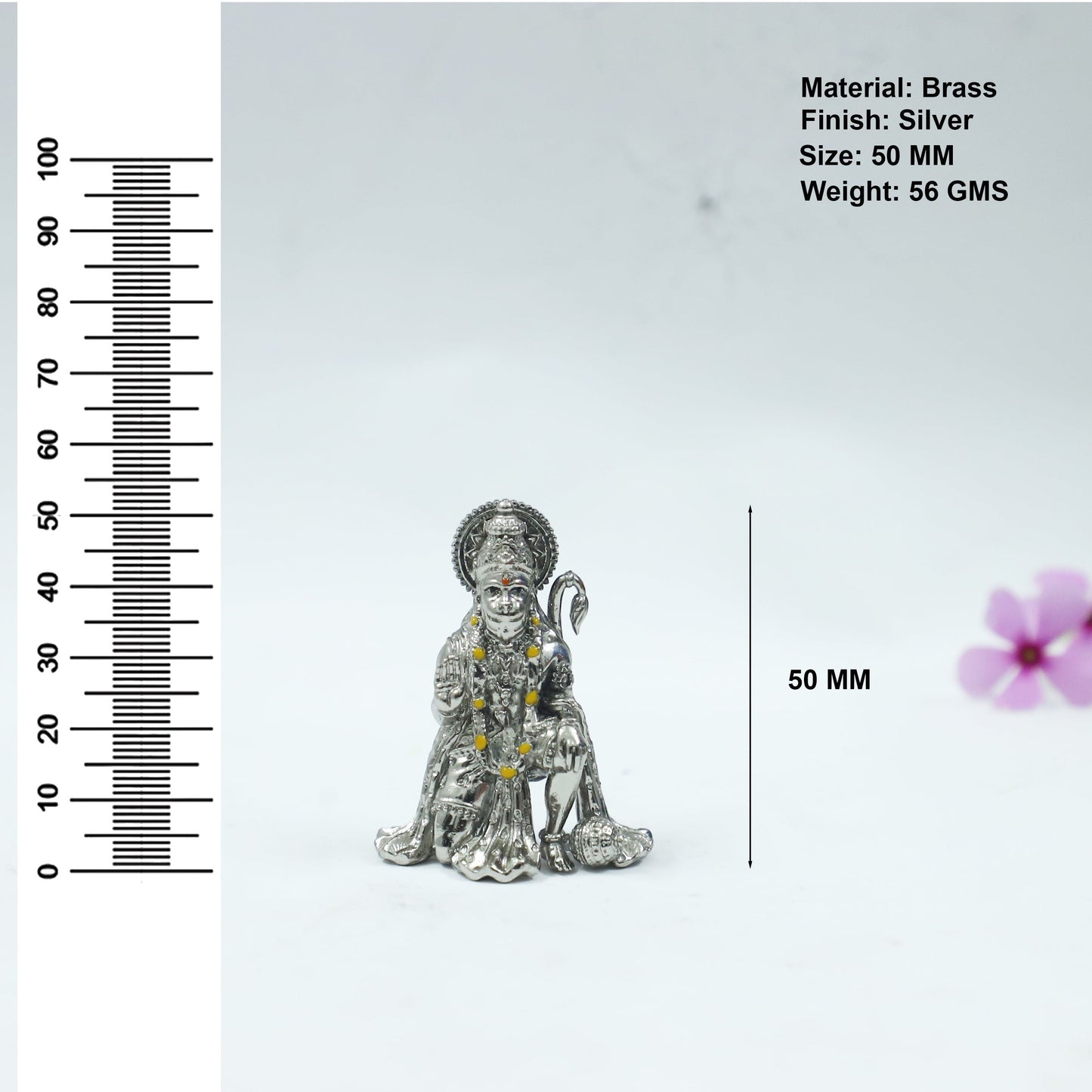 Blessing Hanuman Ji Silver Finish Brass Idol | Bajrangbali Sitting Murti for Home & Office