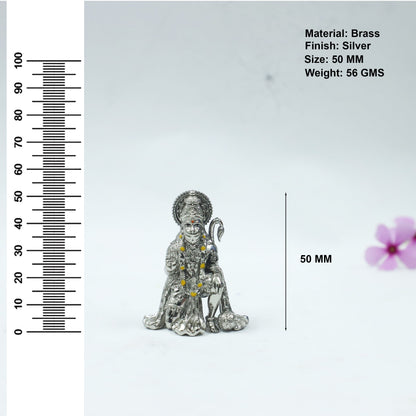 Blessing Hanuman Ji Silver Finish Brass Idol | Bajrangbali Sitting Murti for Home & Office