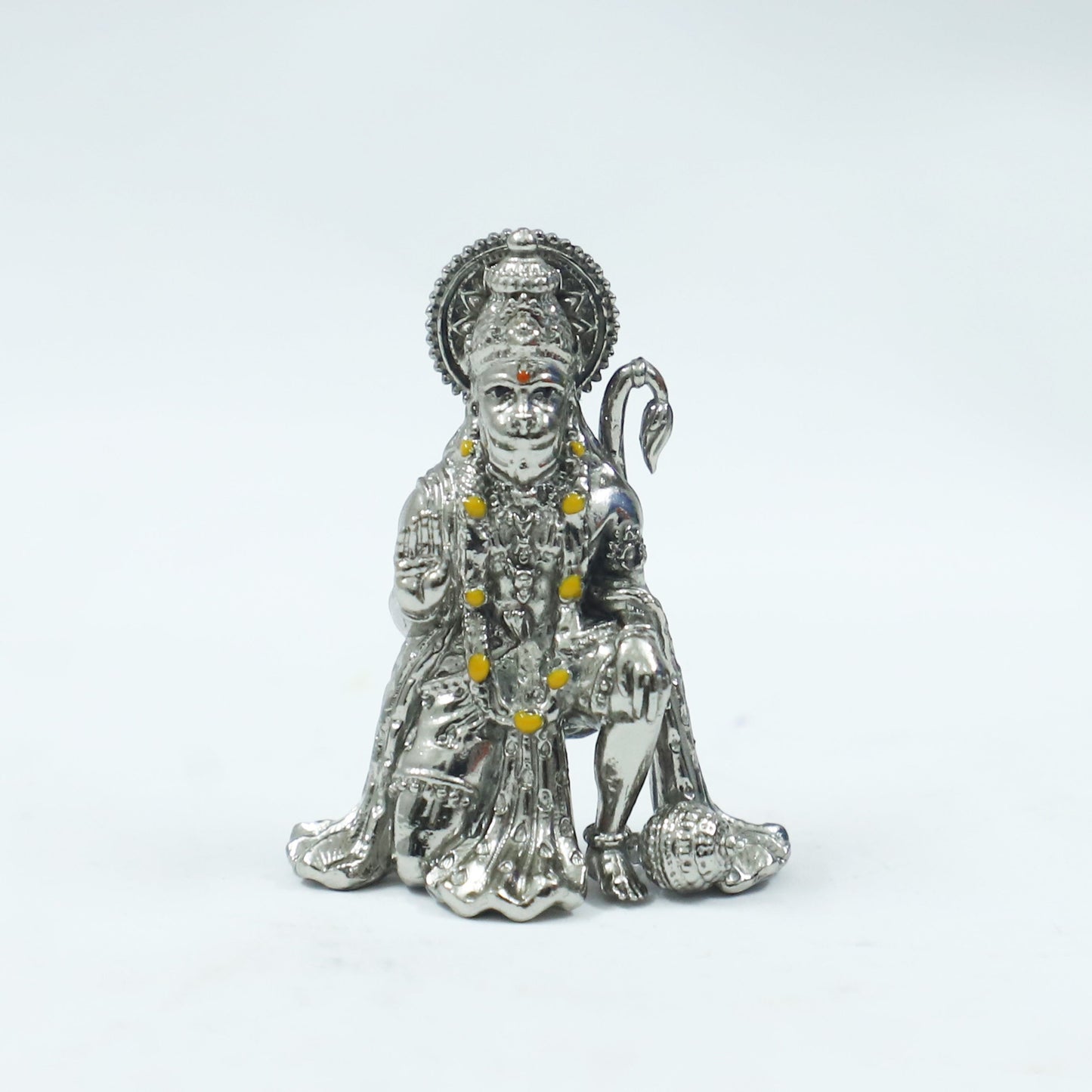 Blessing Hanuman Ji Silver Finish Brass Idol | Bajrangbali Sitting Murti for Home & Office
