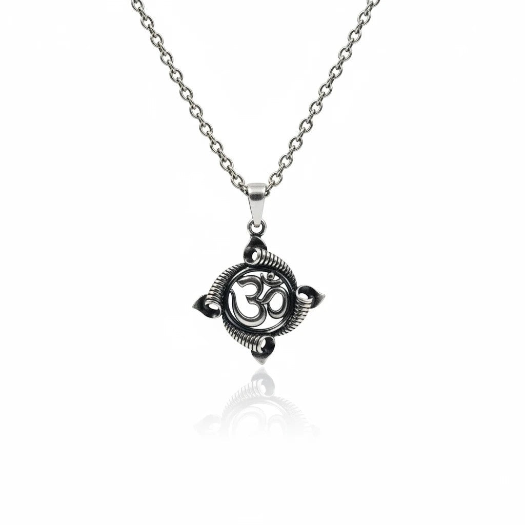 Silver Plated Brass Om Pendant | Sacred Aum Symbol Spiritual Locket | Religious Pendant Only