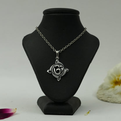 Silver Plated Brass Om Pendant | Sacred Aum Symbol Spiritual Locket | Religious Pendant Only