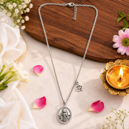 Guru Ji Bade Mandir Pendant with OM Charm Chain | Brass with Premium Silver Finish | 18 Inch Devotional Necklace | Unisex Spiritual Pendant
