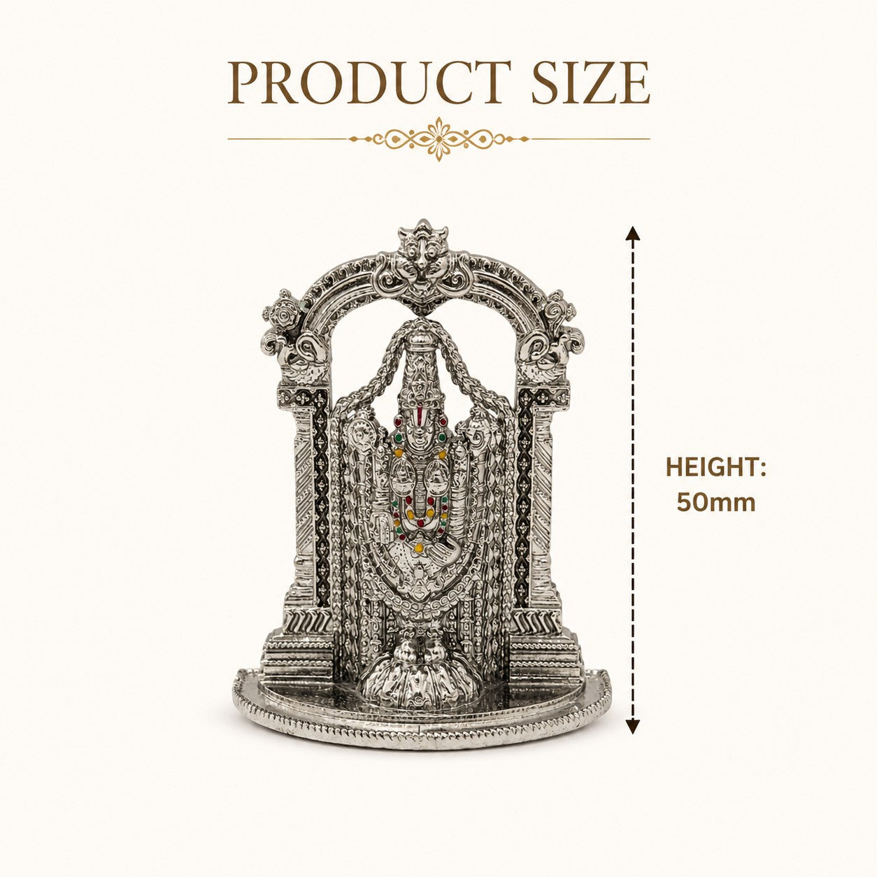 Tirupati Balaji Idol with Temple Arch | Premium Brass Murti with Silver Finish | Lord Venkateswara Statue
