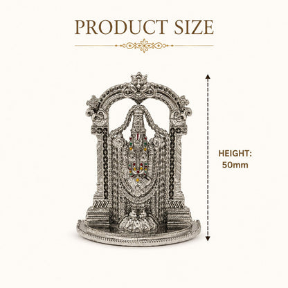Tirupati Balaji Idol with Temple Arch | Premium Brass Murti with Silver Finish | Lord Venkateswara Statue